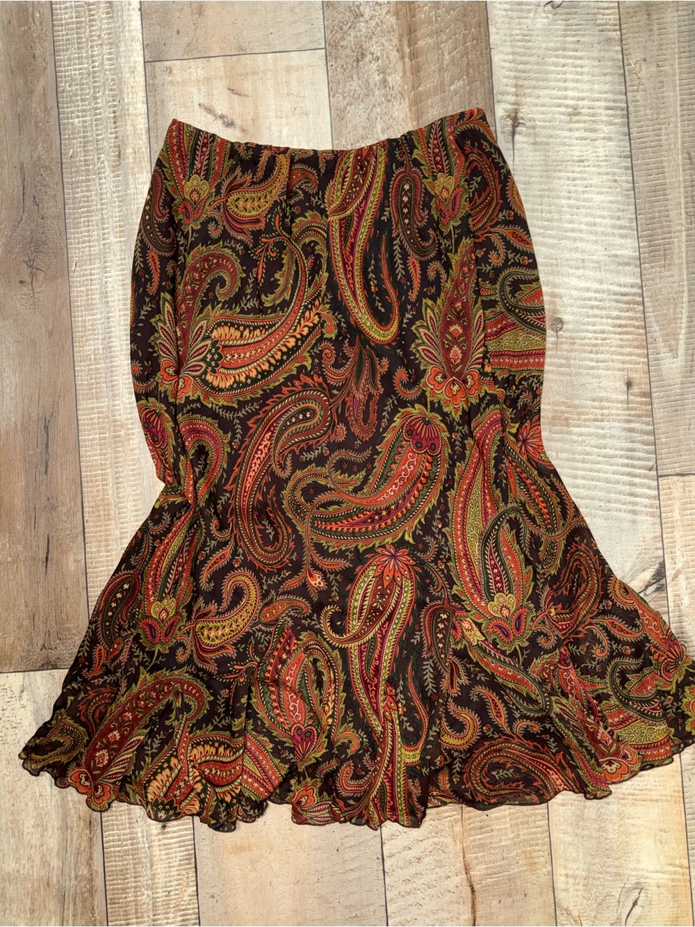 Cato Paisley Maxi Skirt in Brown, Orange and Green
